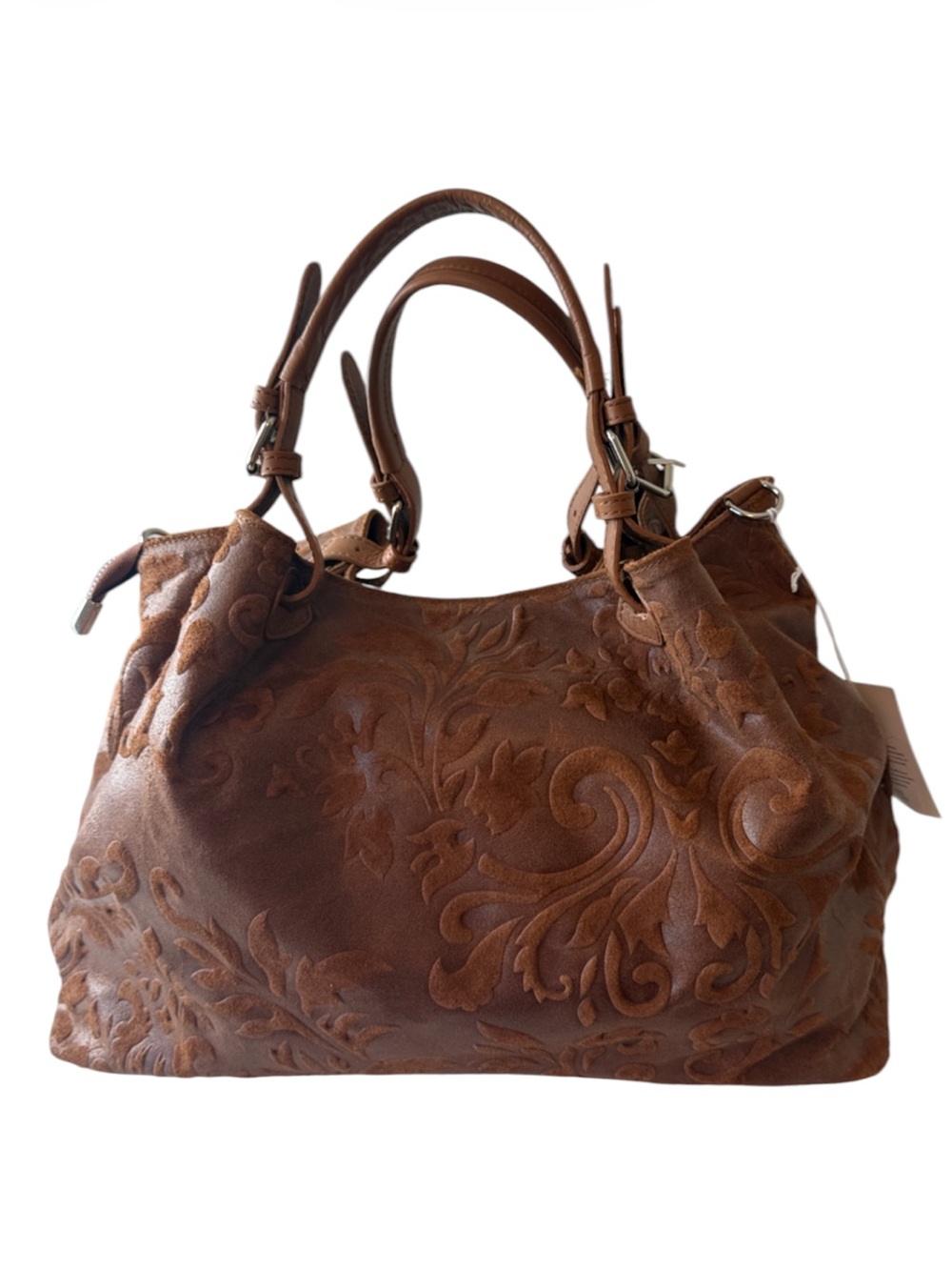 Lilium Firenze Italian Tooled Leather Weekender Bag Traveler Isadora Style Brown